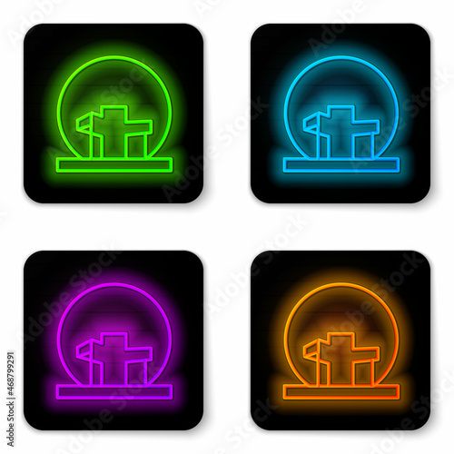 Glowing neon line Montreal Biosphere icon isolated on white background. Black square button. Vector