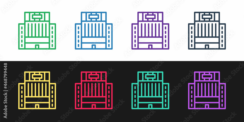 Set line Hotel Ukraina building icon isolated on black and white background. Vector Set line Hotel Ukraina building icon isolated on black and white background. Vector