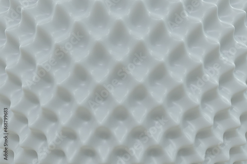 Tableau sur toile White spongy structure with convex teardrop-shaped processes and diamond-shaped honeycomb cells located on a spherical surface, 3D rendering
