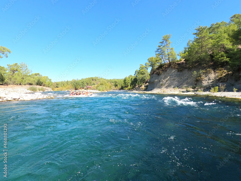 Obraz premium Water rafting on the rapids of river Manavgat in Koprulu Canyon, Turkey.