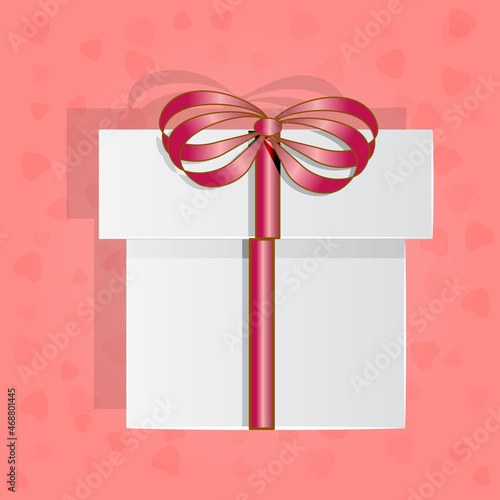 Gift box with bow isolated on pink background. Paper art style white gift box with red ribbon. Origami craft art present for christmas, birthday, mother day or Valentines day.Stock vector illustration