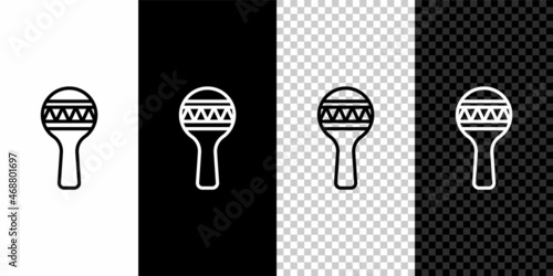 Set line Maracas icon isolated on black and white, transparent background. Music maracas instrument mexico. Vector