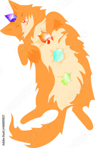 Alternative medicine, cat taking crystal therapy and Crystal Reiki illustration
