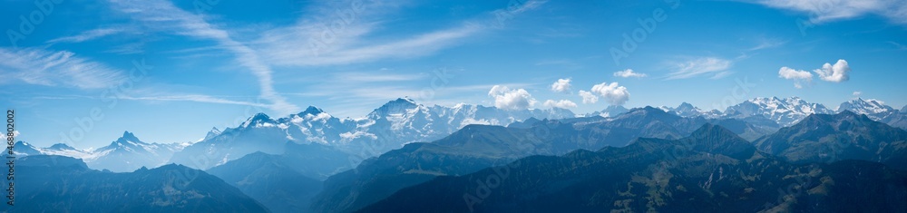 Naklejka wide mountain panorama, lookout from Niederhorn summit to Bernese Alps switzerland