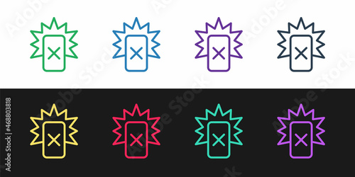 Set line Red card football icon isolated on black and white background. Referee card. Vector