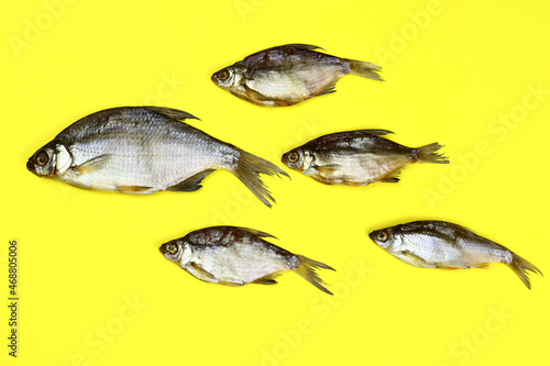dried fish on a yellow background