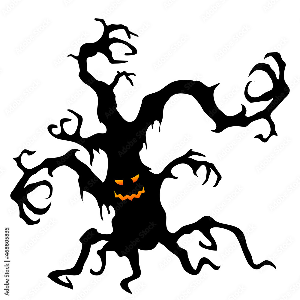A terrible tree with eyes and branches in the form of hands. Vector illustration in cartoon style. A terrible tree with eyes and branches in the form of hands. Vector illustration in cartoon style.