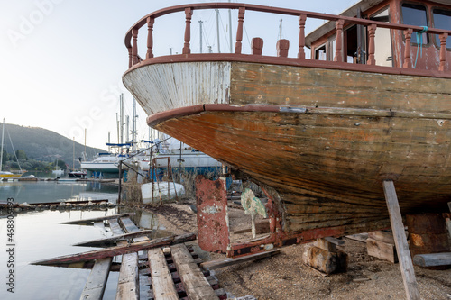A boatyard with boats and yachts for storage  repair and maintenance.