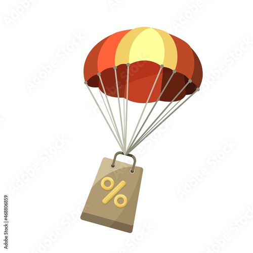 Vector illustration of parachute with shopping bag and sale