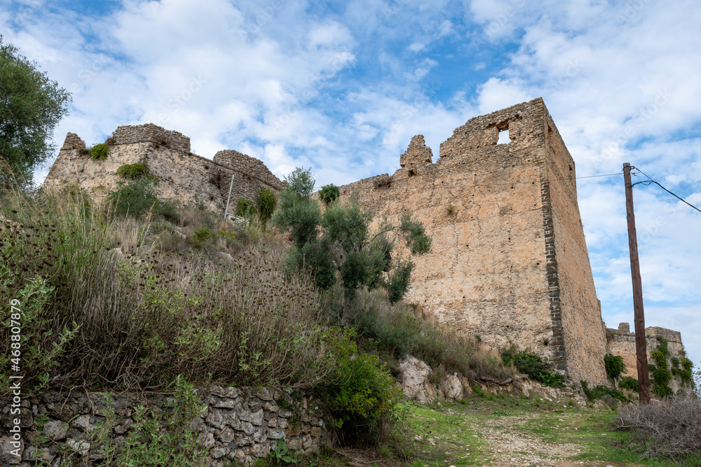The impressive walls of Kastro Griva, a Turkish Ottoman castle situated on the outskirt of Lefkada, Greece.