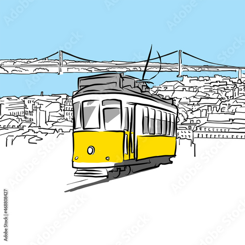 roofs of Lisbon with tram