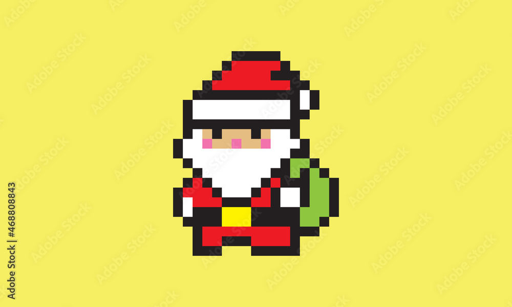 Pixels de 8 bits de adesivo de papai noel para jogos de ativos e padrões  cross stitch em ilustrações vetoriais