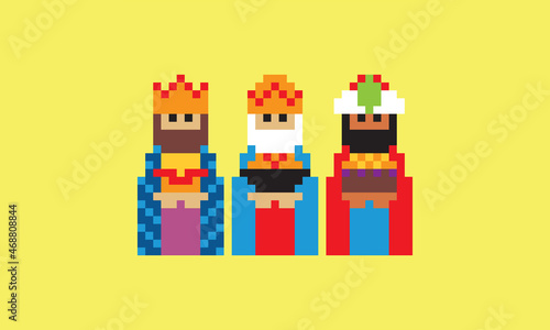 three wise men pixel art three kings 8 bits style christmas icons retro classic vintage design for web pages, apps, menus, social media, animation, network and advertising
