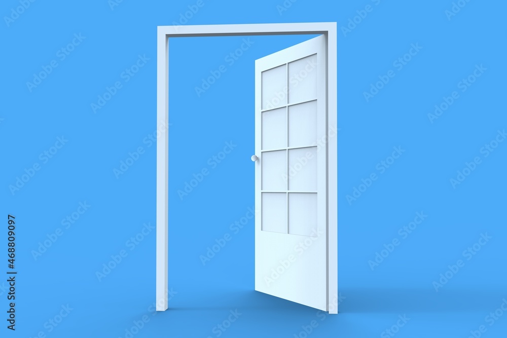 3D illustration of opened door on blue background 3D illustration of opened door on blue background