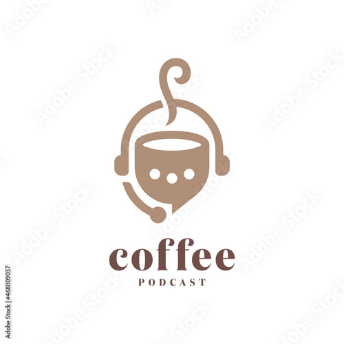 Coffee Aroma Podcast bubble Chat Logo Design Smart Combination