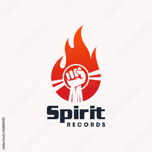 Abstract Disc Hot Fire Music Record Hand Logo Design