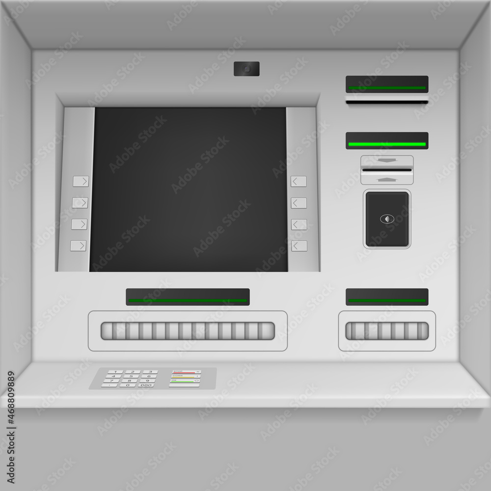 Realistic ATM interface vector illustration bank payment machine online automated deposit service