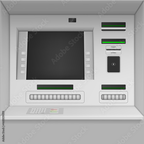 Realistic ATM interface vector illustration bank payment machine online automated deposit service