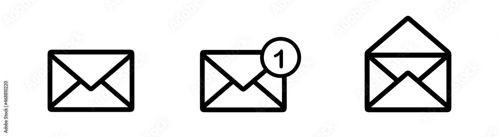 Email icons set isolated on white background. Mail, envelope, letter or message. Vector illustration Email icons set isolated on white background. Mail, envelope, letter or message. Vector illustration