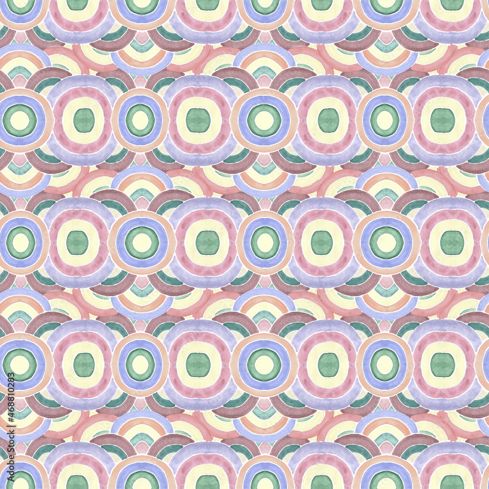 Watercolor circles abstract geometric seamless pattern