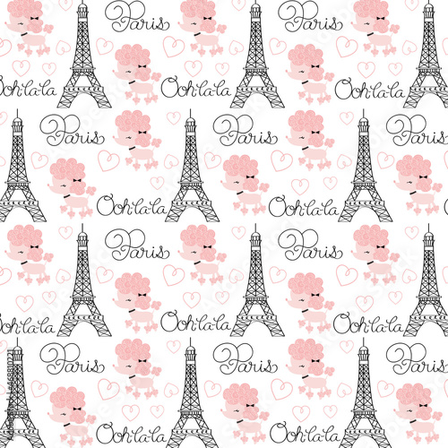 Photography seamless pattern with eiffel on white background.