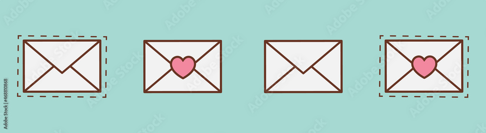 set festive envelope with hearts. Email address. Holiday invitation envelope. Vector illustration set festive envelope with hearts. Email address. Holiday invitation envelope. Vector illustration