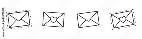 set festive envelope with hearts. Email address. Holiday invitation envelope. Vector illustration