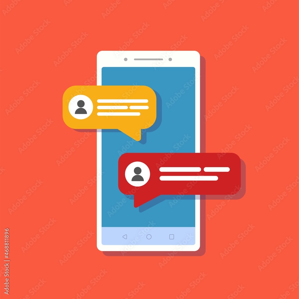 Social network chat on smartphone on red. Stock. Social network chat on smartphone on red. Stock.
