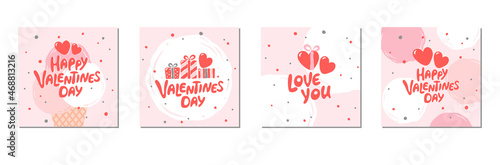 Set of Valentine's day greeting cards with hand written greeting lettering. Suitable for social media posts, banners design. Vector illustration.