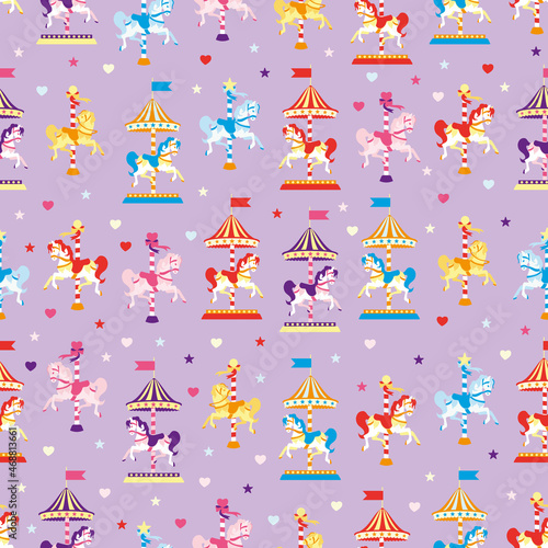 Vector Fun Fair Carrousel Horses seamless pattern background. Perfect for fabric, scrapbooking, wallpaper projects