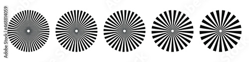 Set of sunburst element. Radial stripes. Collection of ray. Vector design element.