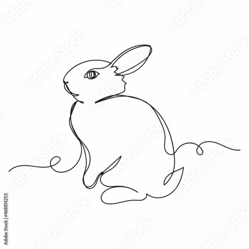 Vector continuous one single line drawing icon of little rabbit bunny sits Easter concept in silhouette on a white background. Linear stylized.