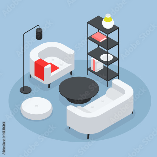 Isometric Living Room Interior Illustration