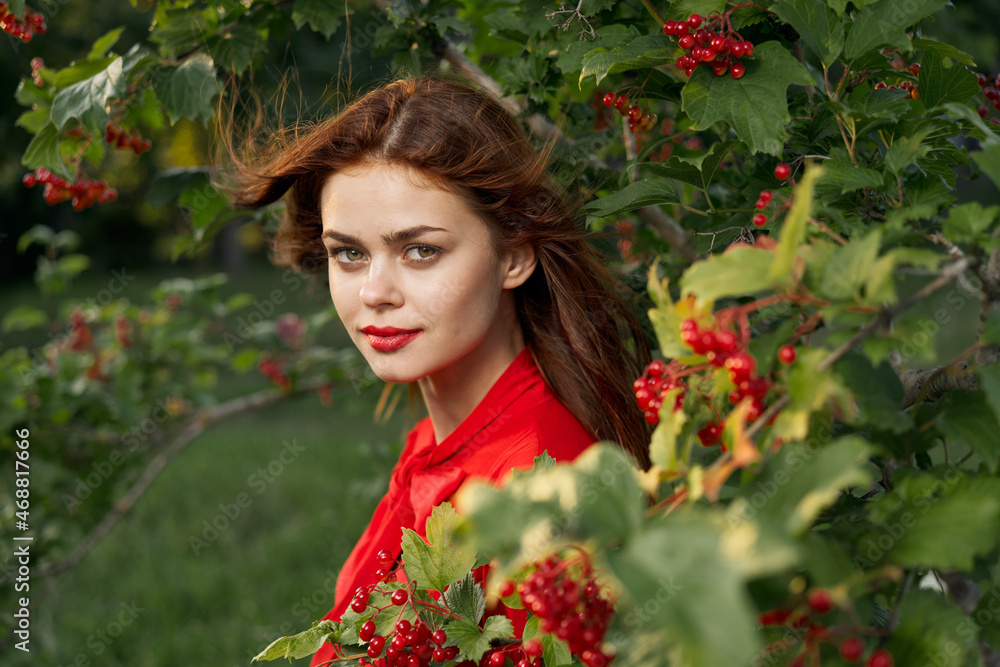 Beautiful woman fresh air summer berries nature Beautiful woman fresh air summer berries nature