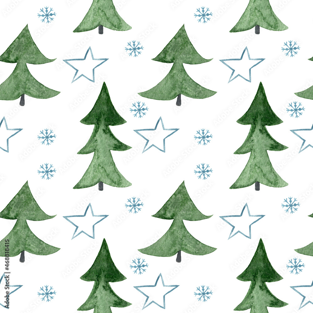 Winter watercolor holiday seamless pattern