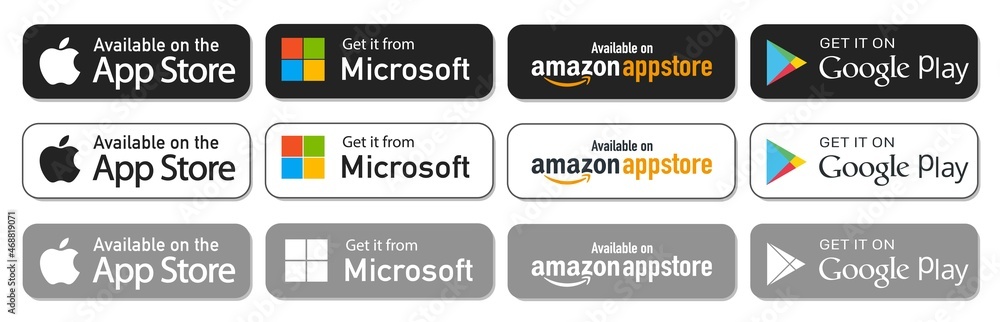 App store google play microsoft  button set Vector Image