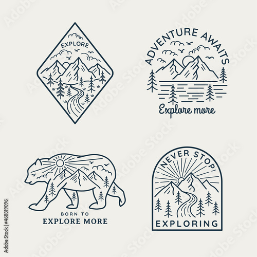 Vector line art outdoor badges. Perfect for apparel prints, posters and other uses. 