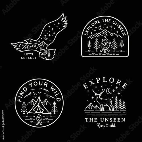 Vector line art outdoor badges. Perfect for apparel prints, posters and other uses. 