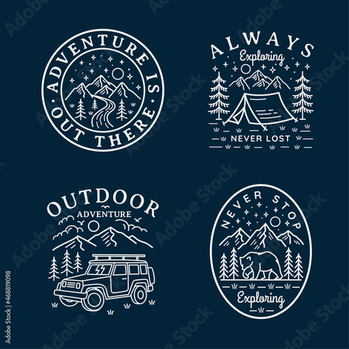 Vector line art outdoor badges. Perfect for apparel prints, posters and other uses. 