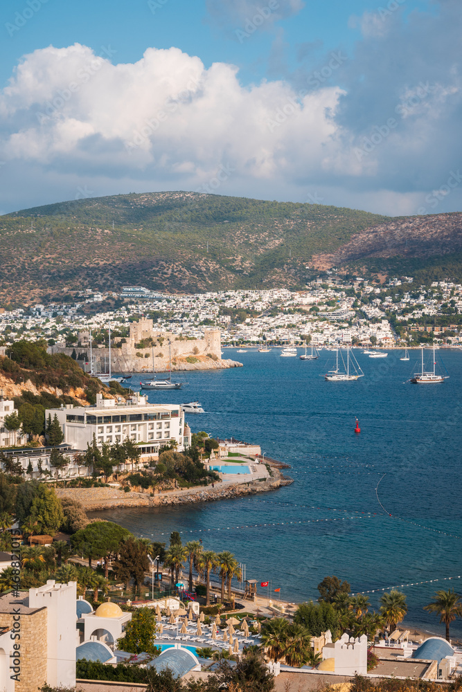 Seascape and natural background. The bay of the old town with yachts and boats in the sea. Seascape and natural background. The bay of the old town with yachts and boats in the sea.