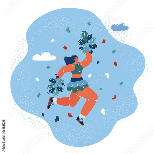 Vector illustration of Uniformed cheerleader jumps high in the air