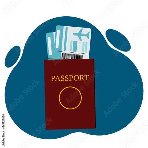 Illustration of a passport with air tickets. Vector