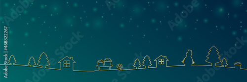 golden christmas border with fir house deer and gift landscape