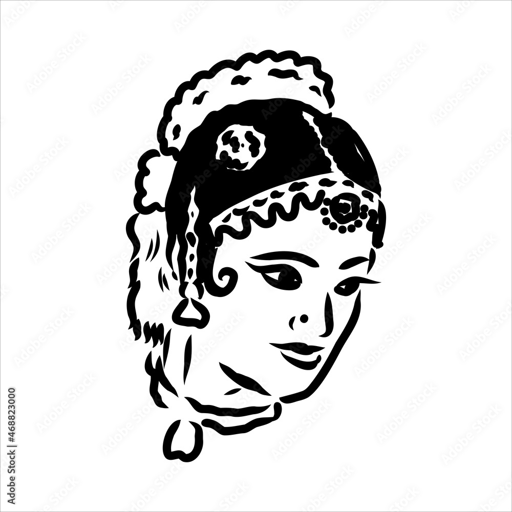 Outline sketch of indian woman dancer dancing Outline sketch of indian woman dancer dancing
