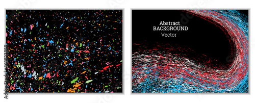 Multicolored paint splashes, smears, dust particles and debris are carried by the wind. A set of two templates. Design template for the design of banners, posters, booklets, covers, magazines. EPS 10