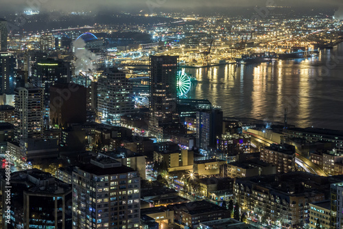 Seattle downtown at night shoot from Space Needle © Mikhail