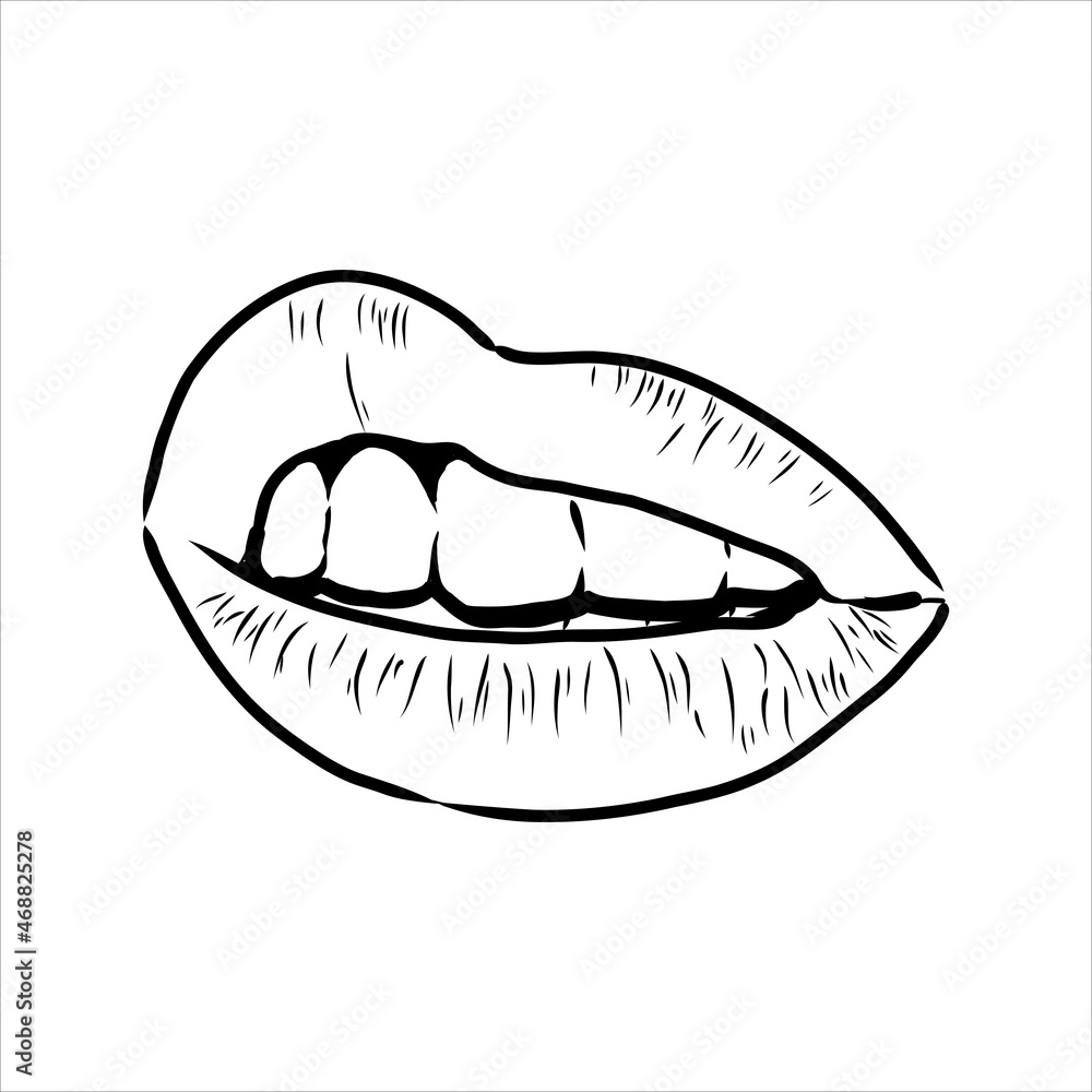 Sexy plump lips kiss pink watercolor and line art, Hand drawn vector illustration isolated Sexy plump lips kiss pink watercolor and line art, Hand drawn vector illustration isolated