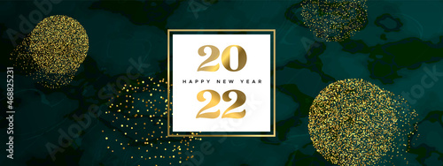 New Year 2022 green marble gold glitter banner
