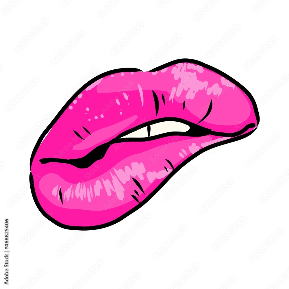 Sexy plump lips kiss pink watercolor and line art, Hand drawn vector illustration isolated Sexy plump lips kiss pink watercolor and line art, Hand drawn vector illustration isolated