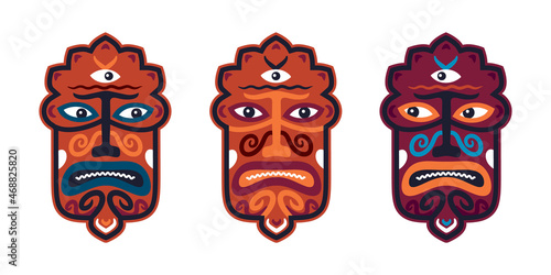 African masks. Emotions. Personality. An angry look. Vector illustration.